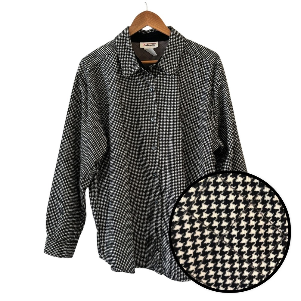 Vintage Talbots Quilted Houndstooth Shirt‎ Jacket L Checked Old Money Preppy
